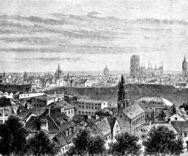 Cityscape of Gdansk, Pomerania, Poland, churches, towers, former German Empire, historical