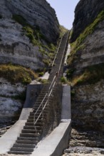 Steps of a staircase to the beach, beach access, Valleuse d'Antifer, Étretat, steep coast, cliffs,
