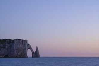 Rock arch Falaise or Porte d'Aval and rock needle Aiguille, Étretat, sea, steep coast, cliffs,