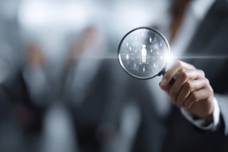 Concept of a brain hunter human resources in search of talented professionals for corporate office