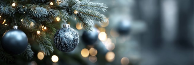 Christmas Tree With Baubles, holiday season and holiday greetings. Happy family time, AI generated