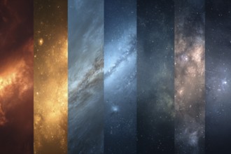 Collage of galaxies nebulas and cosmos space, AI generated