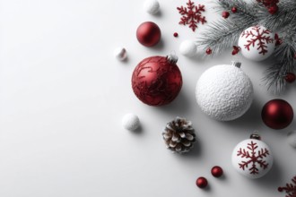 Christmas decoration and gifts on white background, AI generated
