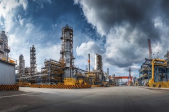 Collage of industrial factories and warehouses. Illustration of global international trade and