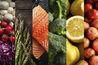 Collage healthy organic food and various healthy diets for improving weight and overall digestive