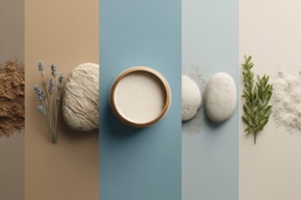 Collage of healthy organic cosmetics and makeup, AI generated