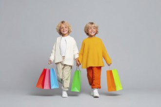 Children with colourful shopping bggs, AI generated