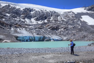 Rettenbachferner with glacial lake on the Ötztal Glacier Road, Sölden, Ötztal, Ötztal Alps, Tyrol,