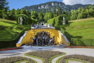 North parterre with Neptune Fountain at Linderhof Palace, Ettal, Ammertal, Upper Bavaria, Bavaria,