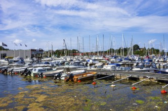 Maritime ambience with marina full of boats in Henan on Orust, Bohuslän, Västra Götalands län,