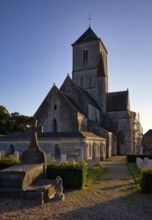 Cemetery and Church of Our Lady of Notre-Dame d'Étretat, Étretat, evening light, Normandy,