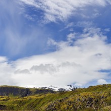 Snaefellsjökull, glacier, Cirrus, Snæfellsnes peninsula, Snaefellsnes, West Iceland, Iceland