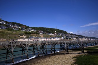 Old harbour canal, wooden canal, Chenal, in front of old town, Fécamp, Normandy, Seine-Maritime,