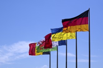 National flag, flag of Germany, Ukraine, France, Normandy, Belgium, blowing in the wind, sky, blue,