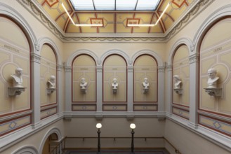 Staircase with busts of ancient Greek and Roman scholars, main building of the University of