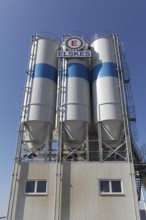 Elskes Tranportbeton, logo on silo plant, concrete plant in Düsseldorf harbour, Düsseldorf, North