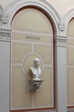 Aristotle, ancient Greek philosopher, bust in the stairwell, main building of the University of