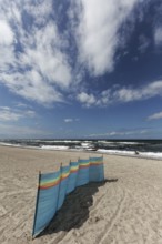Windbreak on a deserted beach, blue sky, Baltic Sea near Kühlungsborn, Mecklenburg-Western