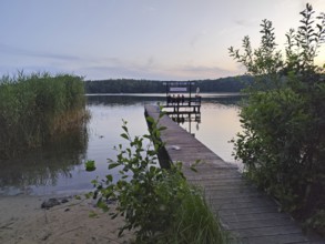 Jetty, Leppinsee campsite, Rechlin, Mecklenburg Lake District, Mecklenburg-Western Pomerania,