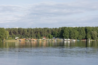 Boathouses, holiday homes, Leppinsee, Rechlin, Mecklenburg Lake District, Mecklenburg-Western