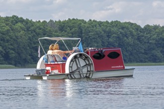 Pedal boat, paddle steamer dummy, Leppinsee, Mecklenburg Lake District, Mecklenburg-Western