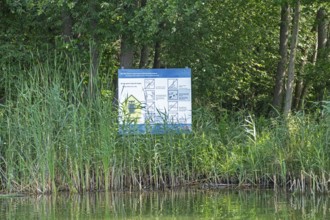 Signpost at the border of the Müritz National Park, Leppinsee, Mecklenburg Lake District,
