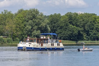 Houseboat, boat, Mirow, Mecklenburg Lake District, Mecklenburg-Western Pomerania, Germany