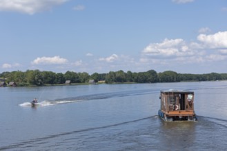 Houseboat, jet ski, Mirow, Mecklenburg Lake District, Mecklenburg-Western Pomerania, Germany