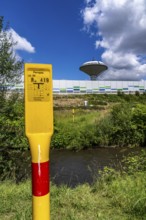 Marker post for a long-distance gas pipeline on the river Dhünn, 40 km long river that flows into