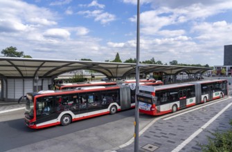 Bus station at Wiesdorf Leverkusen Mitte railway station, buses of the local transport company