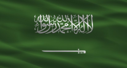 Saudi Arabia flag with fabric texture. Realistic flag of Saudi Arabia waving