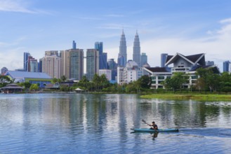 Titiwangsa Lake Garden and Kuala Lumpur city skyline, Malaysia, Asia