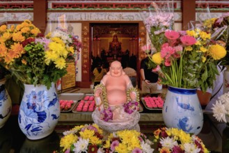 Thean Hou Temple to the Goddess Mazu, Prayers in the Intercession shrine, Kuala Lumpur, Malaysia,