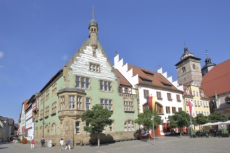Town Hall and St George's Church, German national flag with Thuringian state flag, Altmarkt,