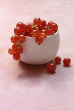 Redcurrants in small bowls, Ribes rubrum