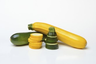 Green and yellow courgettes, Cucurbita pepo