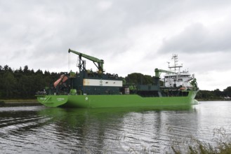 Dredger, suction hopper dredger, MEUSE RIVER sailing in the Kiel Canal, Kiel Canal, Kiel Canal,
