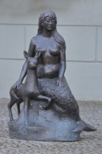 Landmark Slusia, mermaid, fairy, deer figure, female figure, town history, legend, town hall,