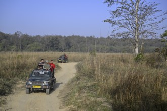 Safari vehicles, Gypsys, Corbett National Park, near Ramnagar, Uttarakhand State, India