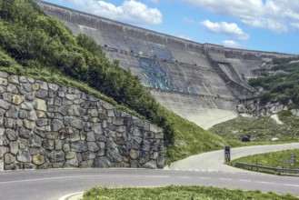 Dam wall of Räterichsbodensee reservoir in the Grimsel region, Guttannen, Canton of Bern,