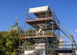 Scaffolded sculpture on the castle bridge on the Spree Canal, Berlin, Germany