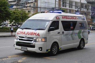 Ambulance with blue lights, Bangkok, Thailand