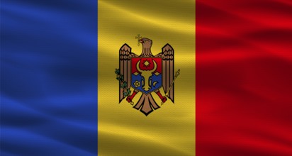 Moldova flag with fabric texture. Realistic flag of Moldova waving
