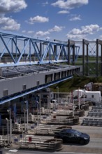 Toll station, toll, Barriere de Payage, motorway, Pont de Normandie, Normandy bridge, cable-stayed