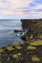 Black basalt cliffs, Svörtuloft cliffs, volcanic landscape, Skalasnagi, Öndverdarnes,