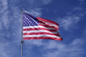 US flag, national flag USA, flies over National Guard memorial, memorial for US soldier Sgt. Frank