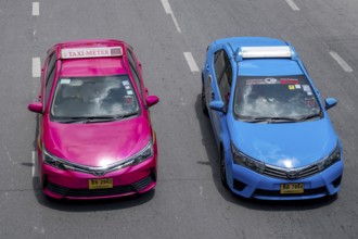 Road traffic taxis, Bangkok, Thailand