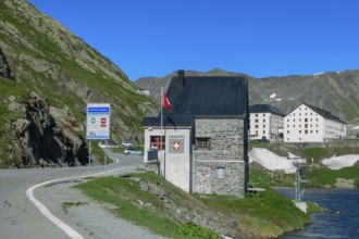 View of former border building on Colle del Gran San Bernardo at border crossing from Italy to