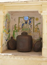 Mural in a niche in the City Palace Museum, City Palace of Udaipur, Rajasthan, India