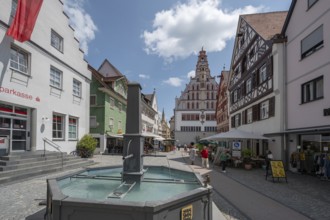 Historic houses and fountains at the Kornhaus, Hauptstr., Bad forest lake, Baden-Württemberg,